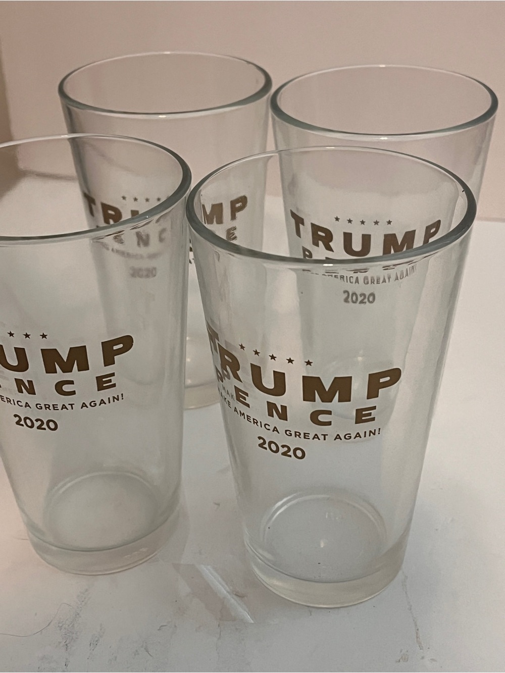 Trump/ Pence Collectible Clear Glass Tumblers with Gold Accent - Set of 4